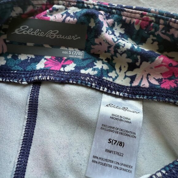 Eddie Bauer Kids Navy Tee & Floral Leggings Set S (7/8) Cotton Blend - Picture 7 of 10